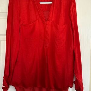 Zara Red Relaxed Long Sleeve Blouse